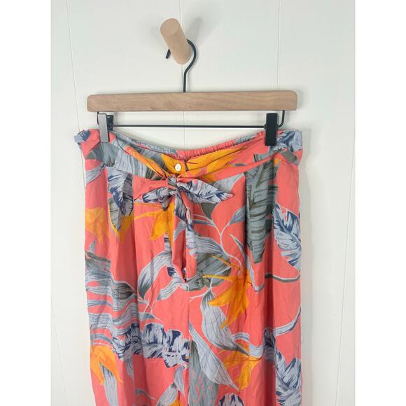 Patrons Of Peace Orange Tropical Leaf Print Wide Leg Pants Large Belted Waist - Picture 2 of 8